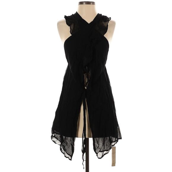 Reformation Wrap Mini Ruffle Racerback Dress Chiffon Black Size Small - Picture 1 of 4